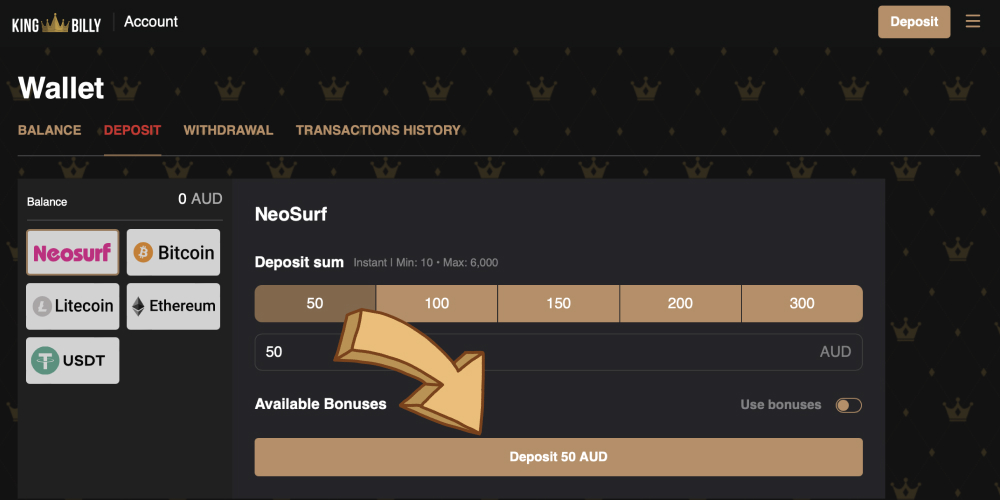 deposit step 5 confirm payment